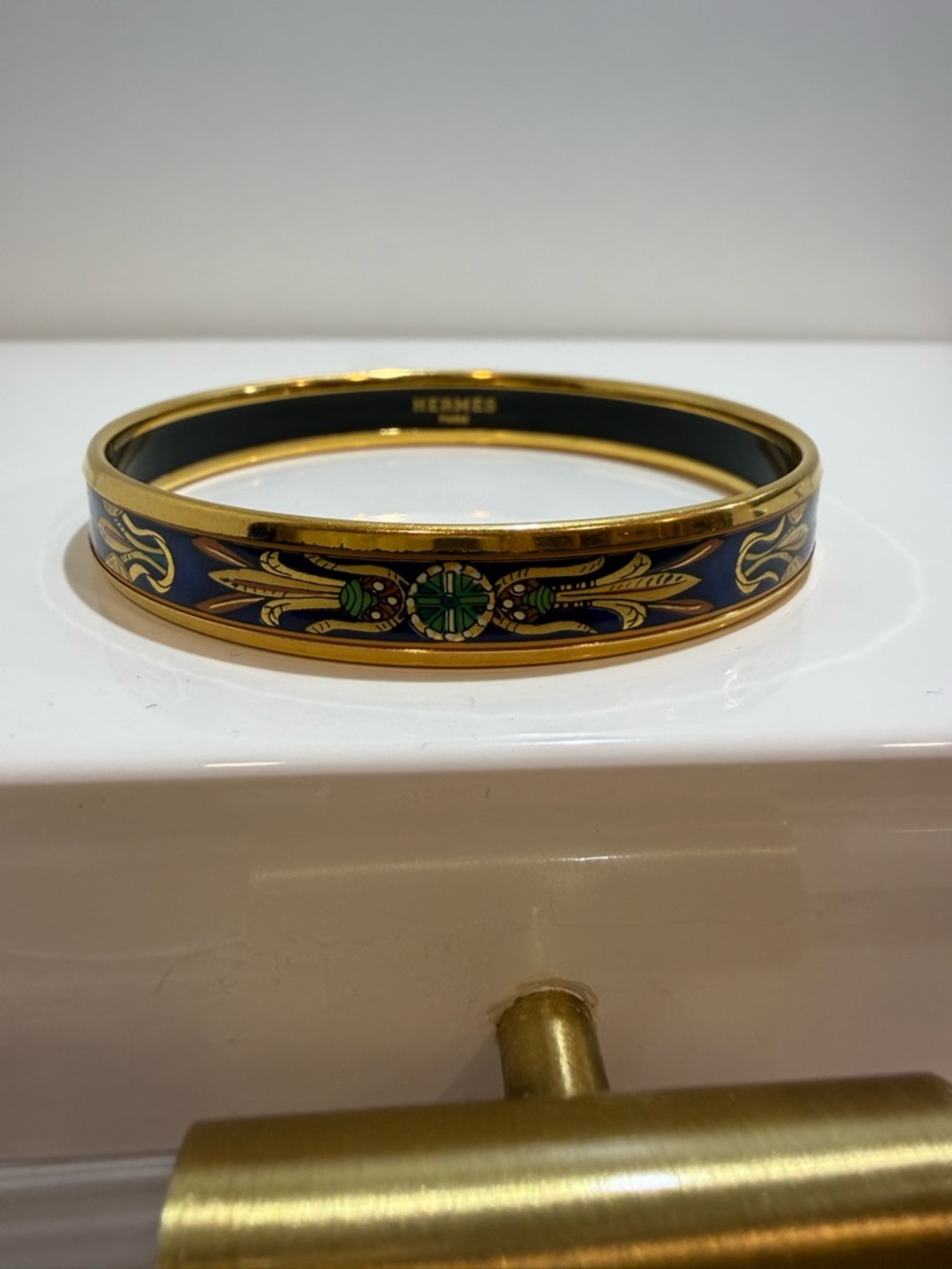Hermès Gold and Navy Enamel Bangle